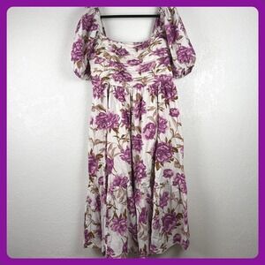 Abercrombie & Fitch White Midi Dress with Purple Floral Print